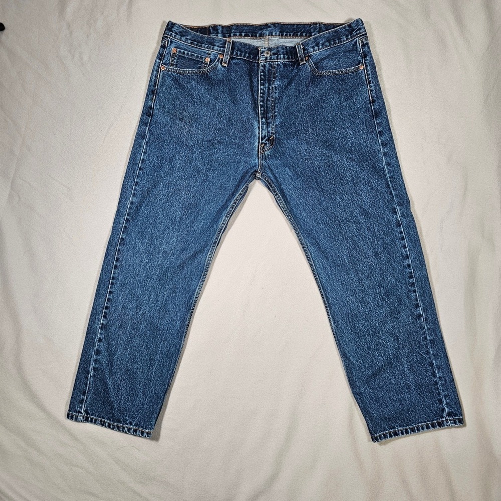 Levis 505 Mens Regular Fit Straight Leg Jeans Medium Wash Blue W42 L29 Denim